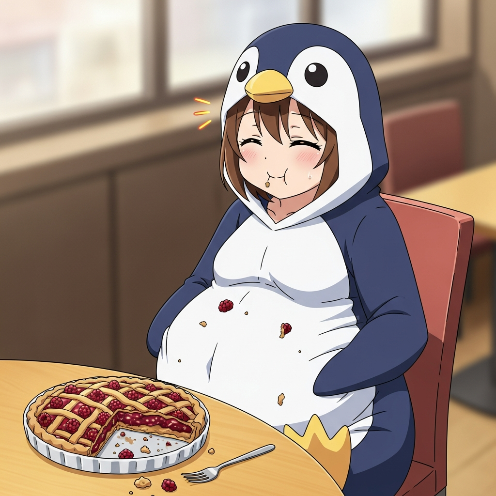 ラズベリーパイを完食して満足な若い女性