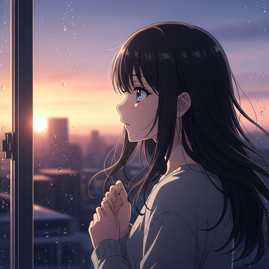 ご先祖様に祈る若い女性