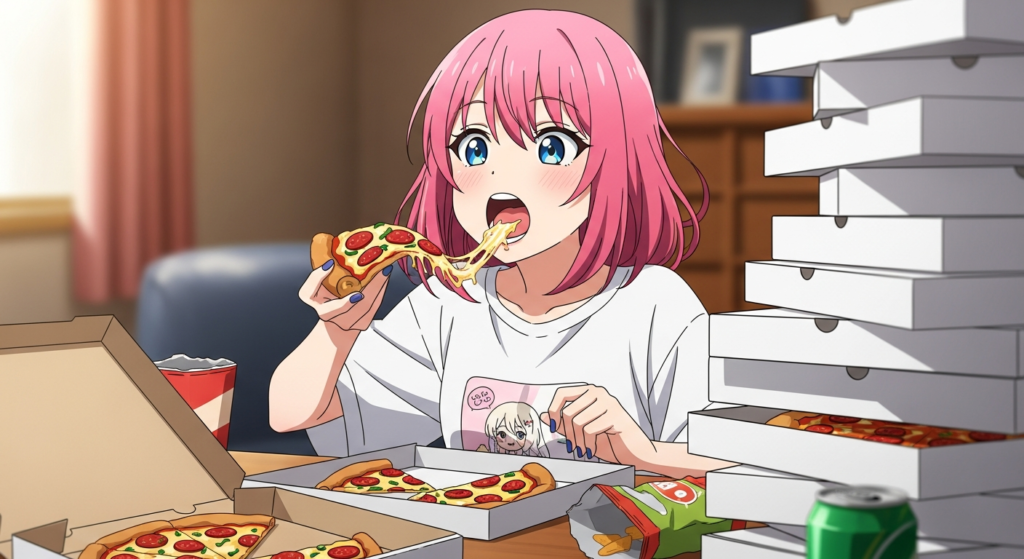 ピザを食べる若い女性