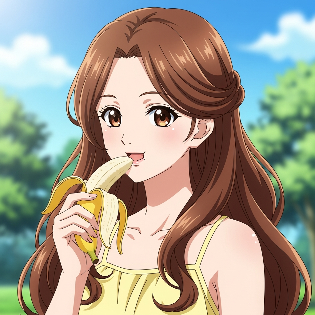 バナナを食べる若い女性