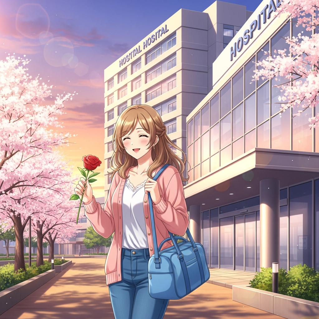 退院する若い女性