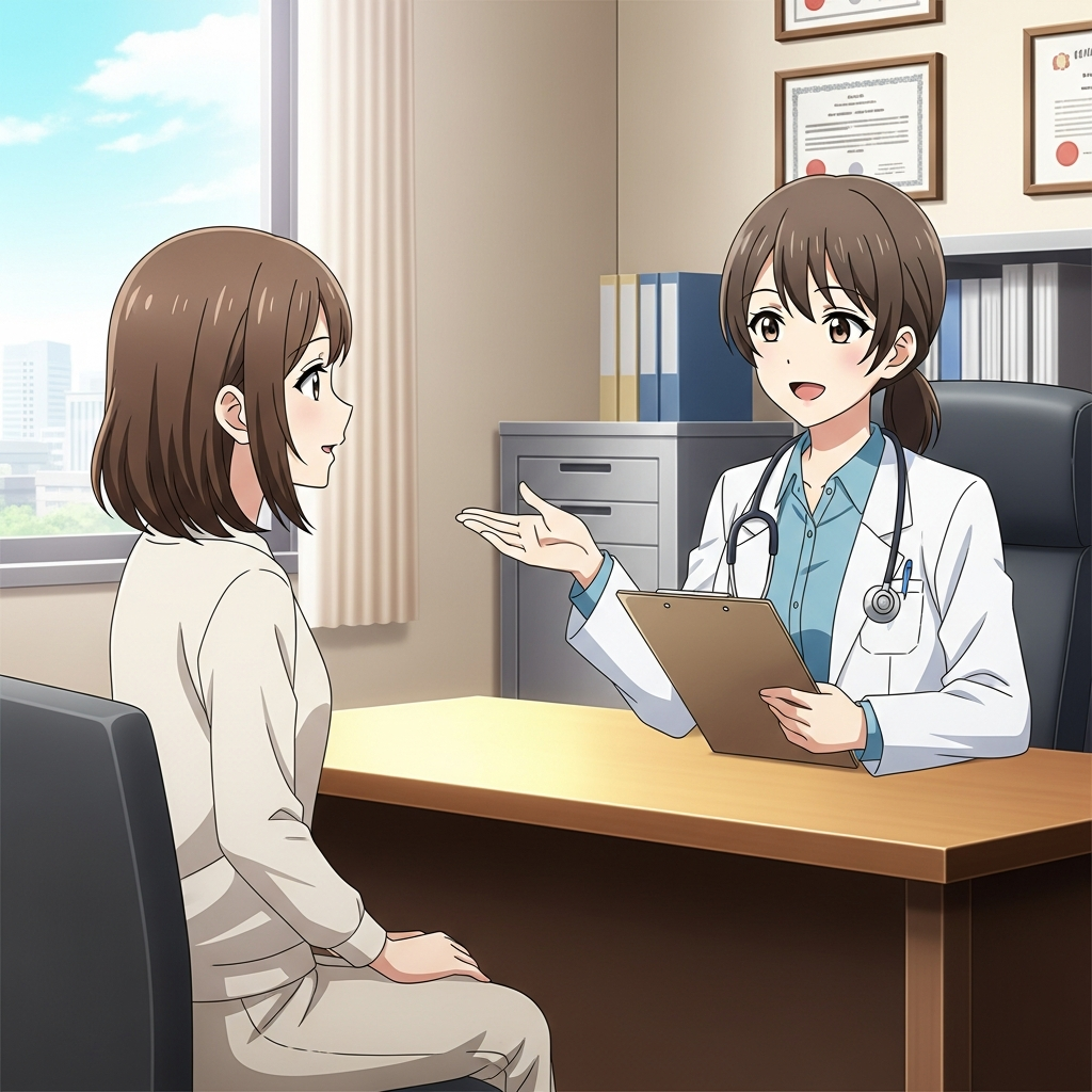 説明を受ける若い女性