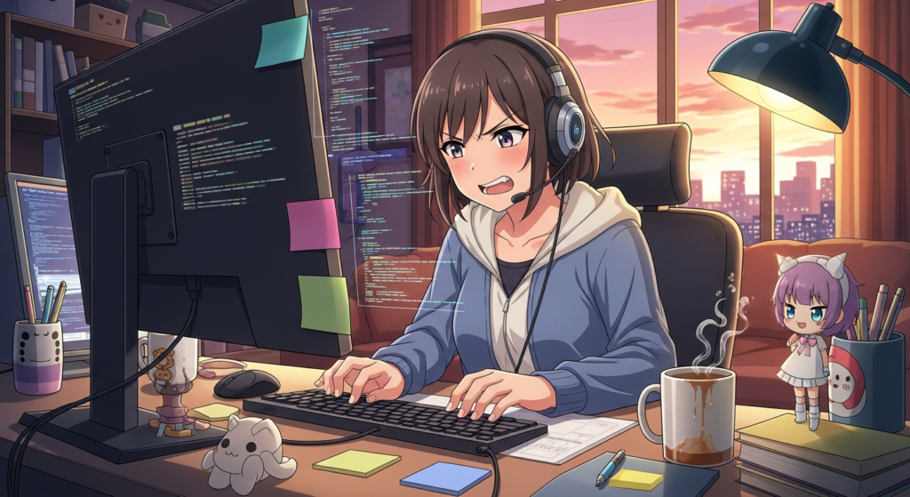 パソコン作業をする若い女性