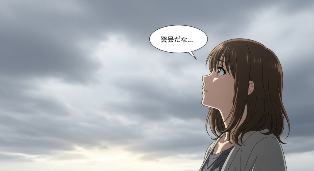 曇り空を見つめる若い女性