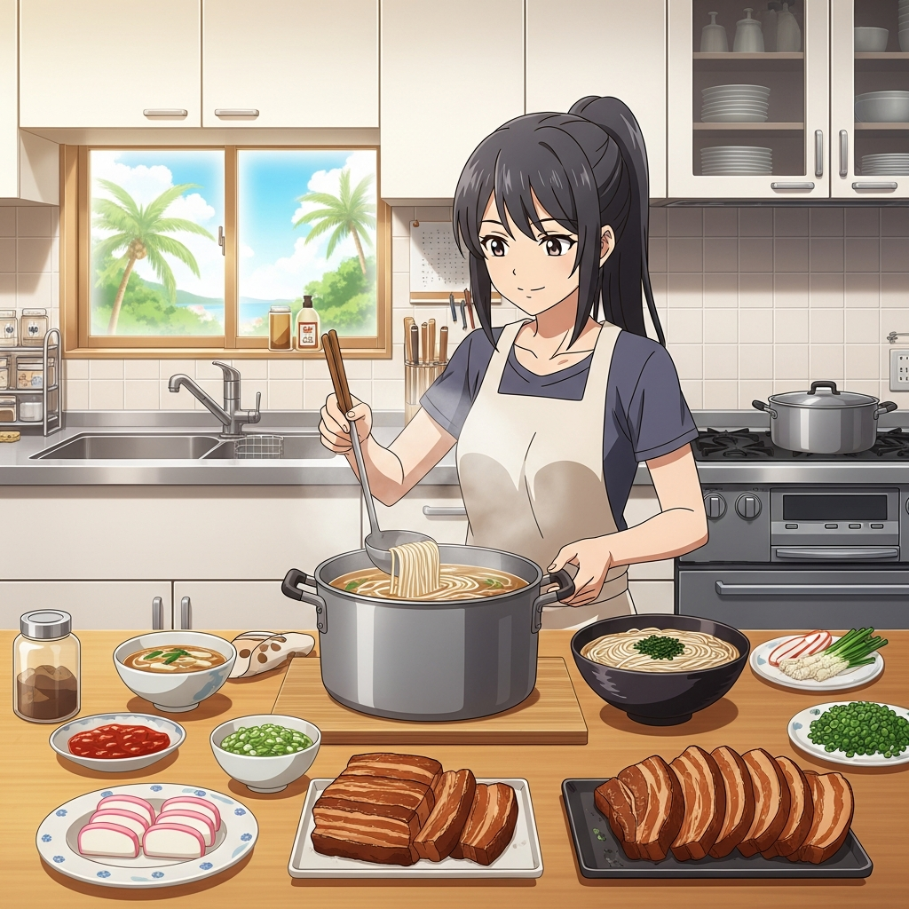 年越しそばを作る若い女性