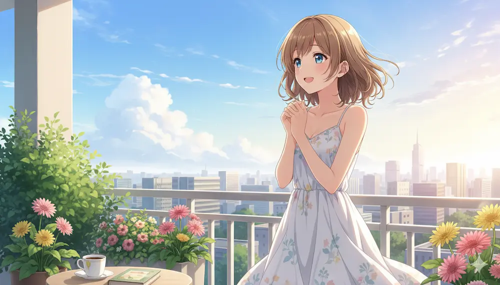 気持ちいいが佐野風景を楽しむ若い女性