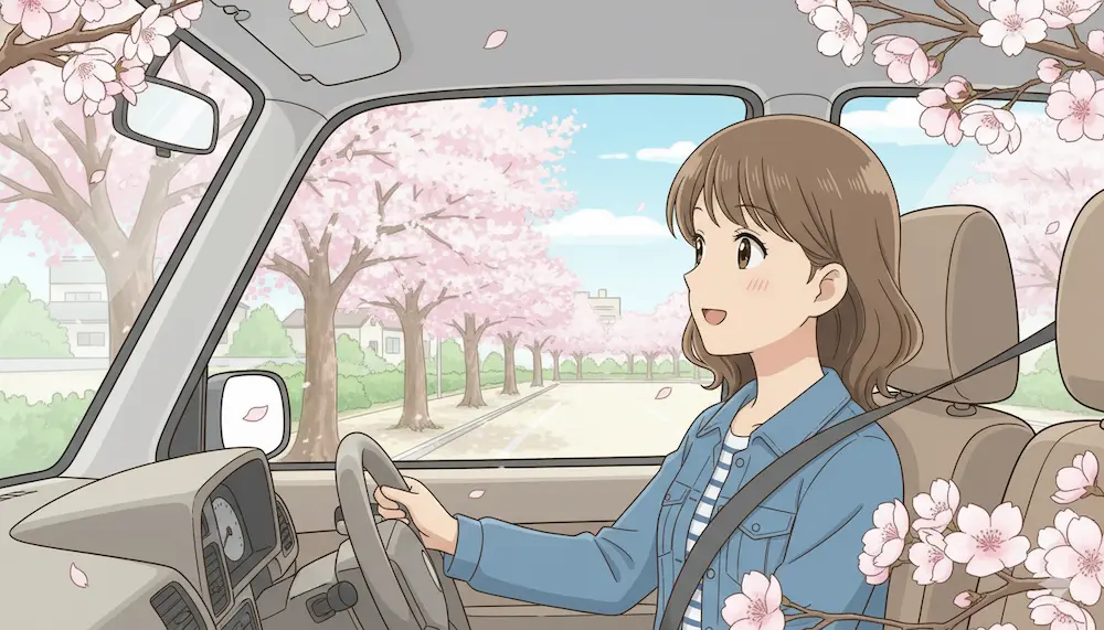 桜を目出る若い女性