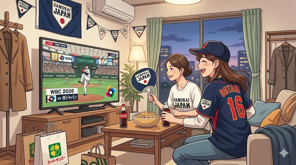 野球観戦をする若い女性