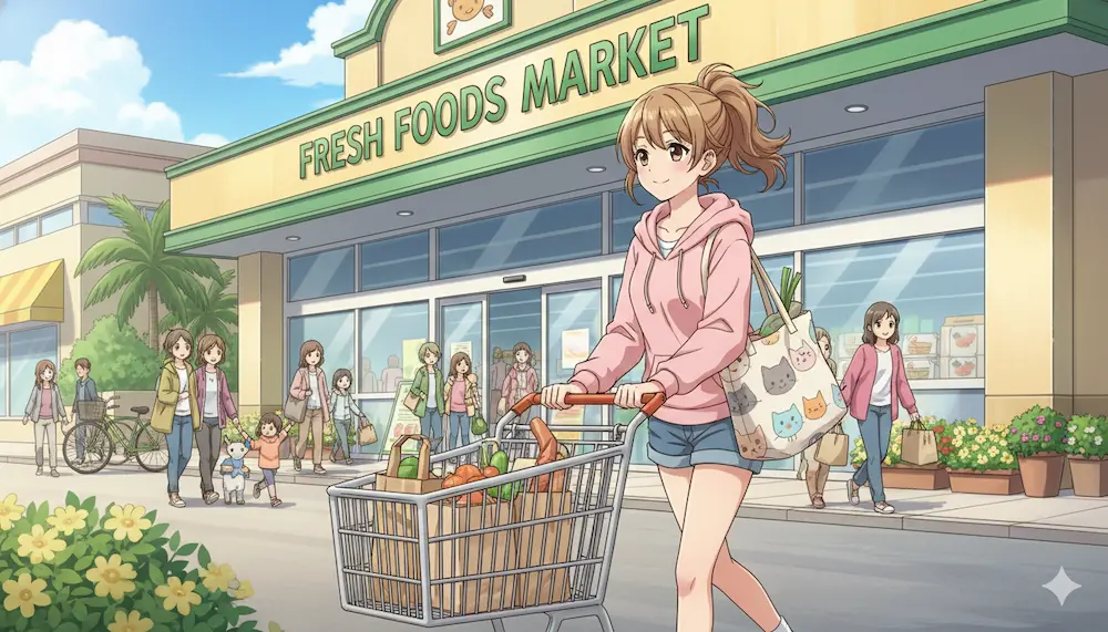 買い物に行く若い女性