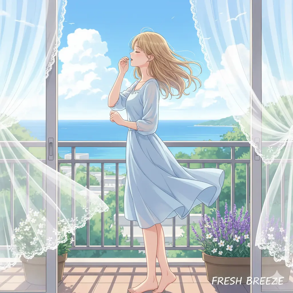 朝の風を受ける風景