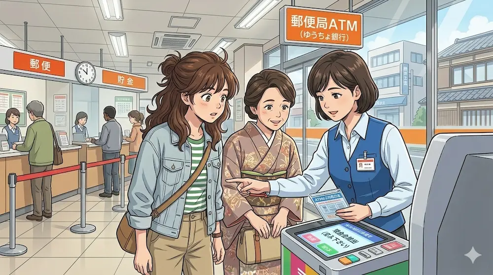 郵便局でATM使い方習う