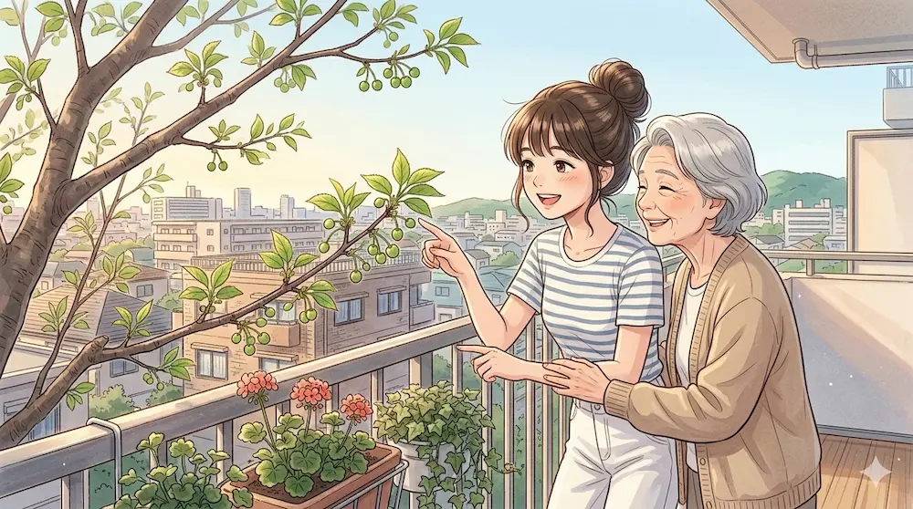 若葉の桜を見る