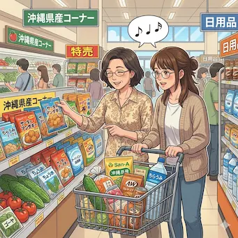 買い物へ行く親子