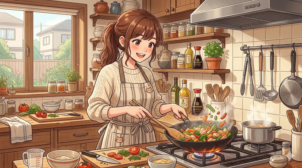 料理をする女性