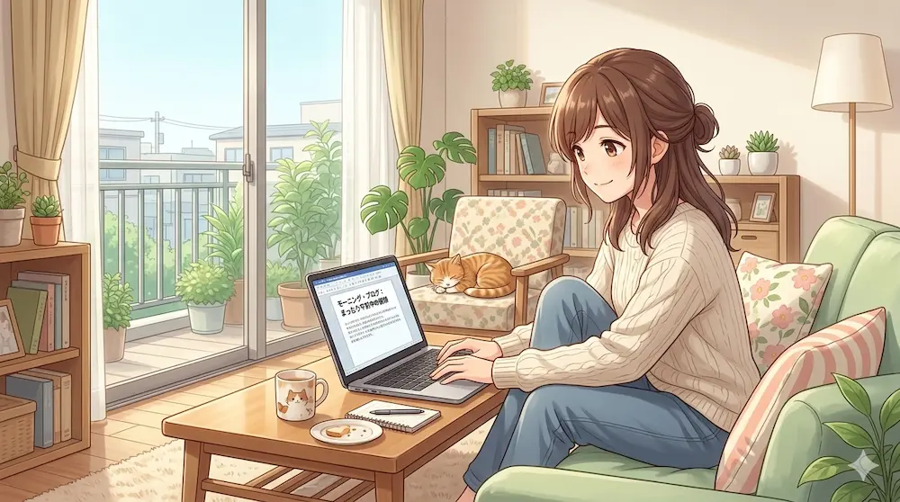 朝の模様をブログに書く