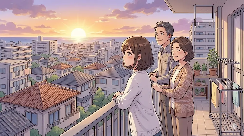 ベランダから外を見てる懐かしい風景