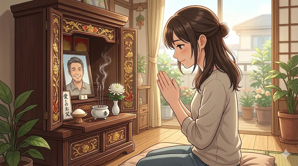 仏壇に手を合わす