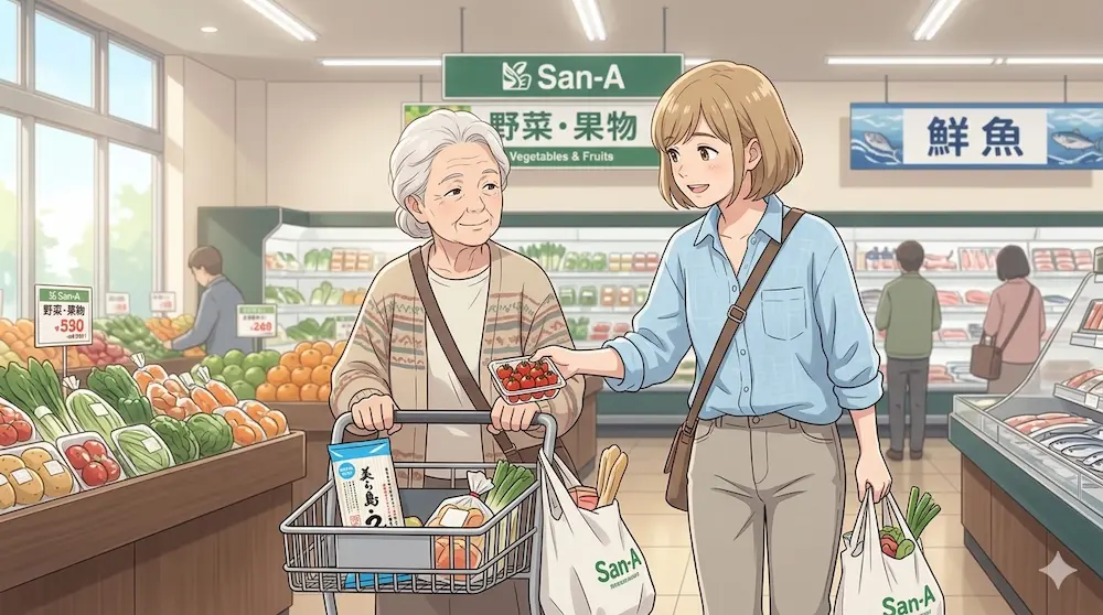 食品売り場で買い物