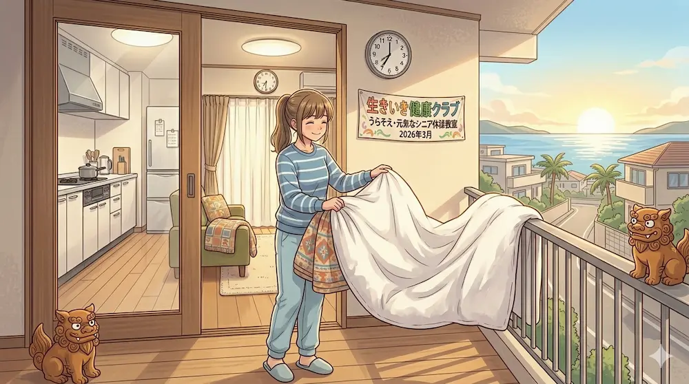 布団を干し終わって取り込む