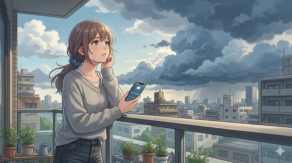 午後から曇り一時雨の空を見つめてる