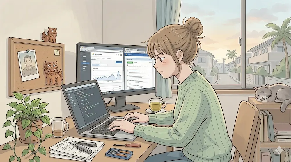 パソコン作業をする若い女性