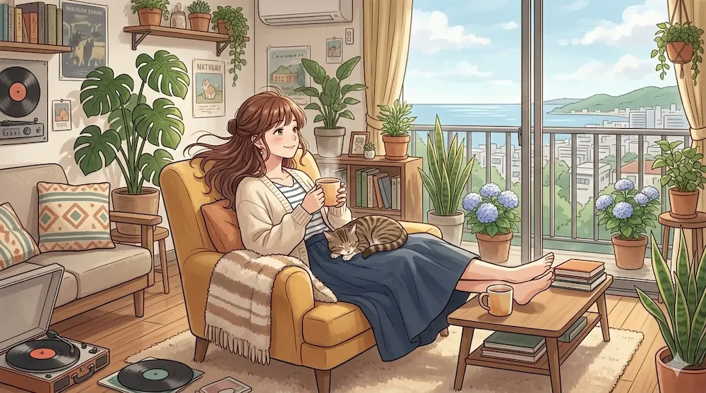 午前中ゆっくりくつろぐ風景