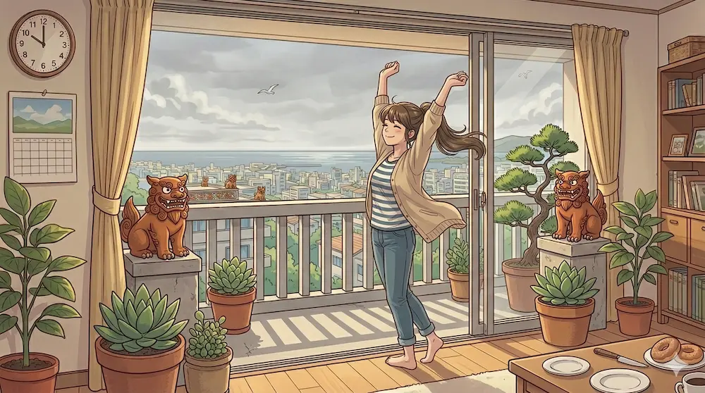 沖縄の朝一日頑張る