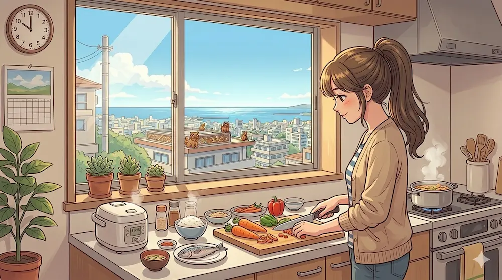 沖縄の昼ご飯準備