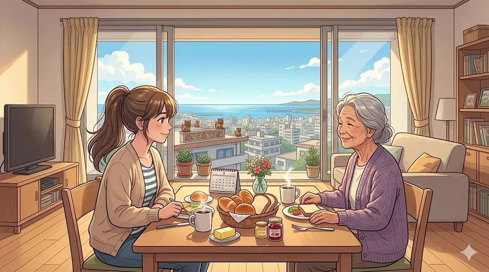 沖縄朝の風景朝ごはん