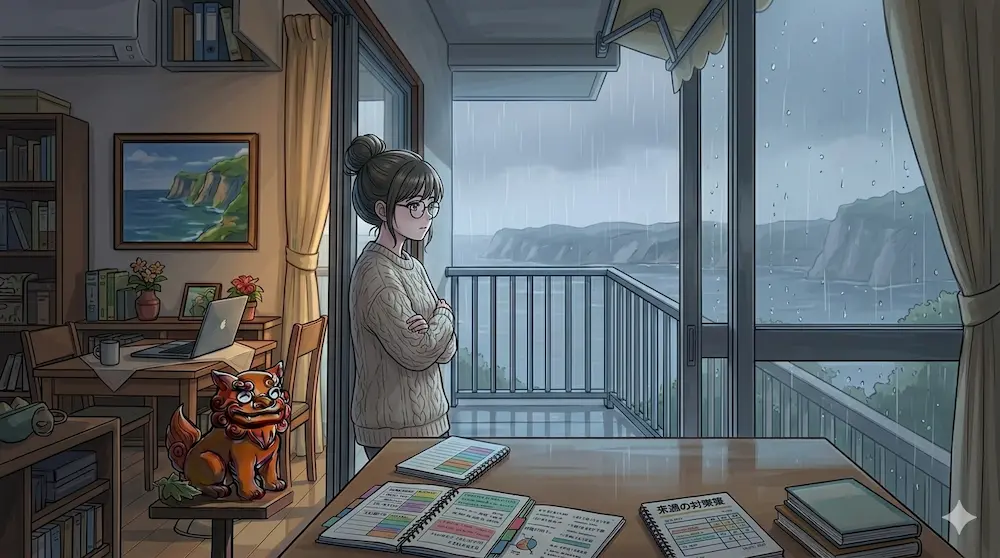 一日雨です