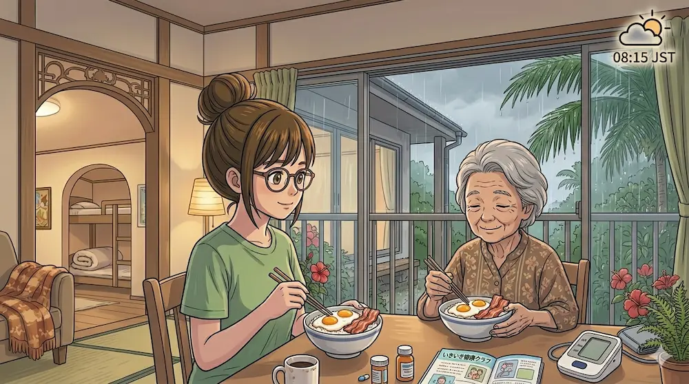 朝ごはんを食べる